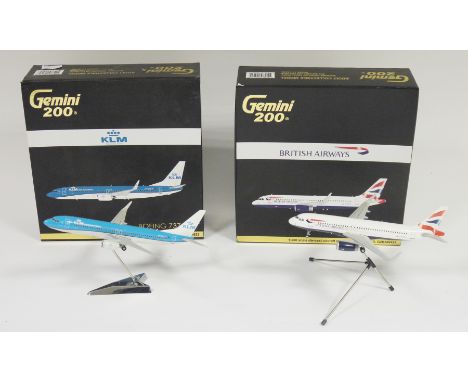 Two Gemini Jets - Gemini 200 1:200 scale die-cast aircraft model KLM Royal Dutch Airlines Boeing 737-800, item no. G2KLM525 a