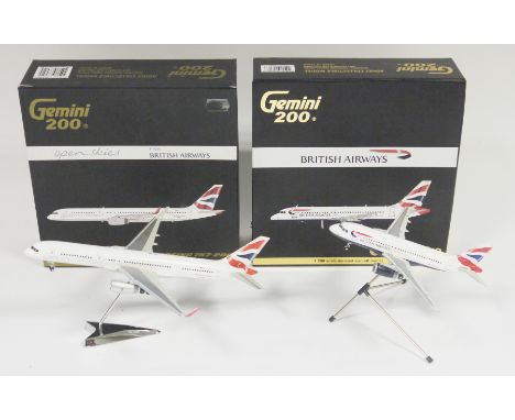 Two Gemini Jets - Gemini 200 1:200 scale die-cast aircraft models British Airways Airbus A319, item no. G2BAW323 and Open Ski