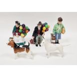 Two Beswick pottery models of dogs, a Royal Doulton model of the Old Balloon Seller and the