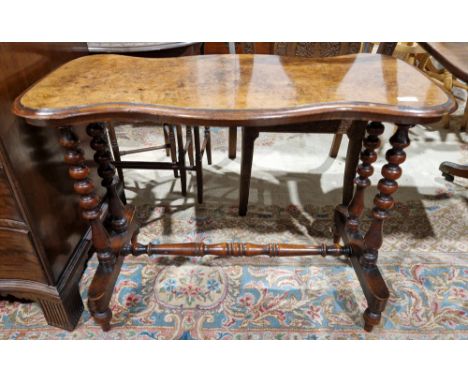 Victorian burr walnut and walnut side table, the shaped top with thumbmould edge, raised on double turned bobbin and baluster