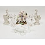 19th century French porcelain figure group with the Mockery of Age, on a grassy quatrefoil base,