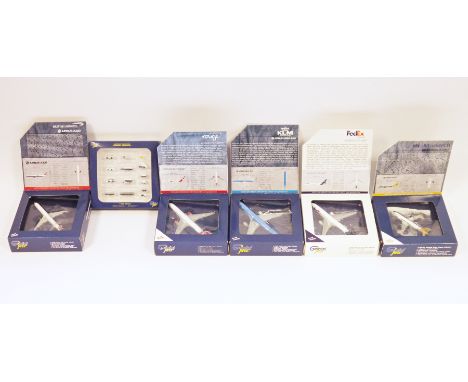 Five Gemini Jets 1:400 scale die-cast aircraft models FedEx Express Boeing 767-300F item no. GJFDX1348, British Airways Airbu