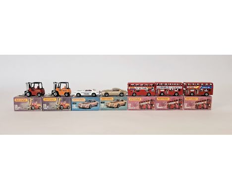 Seven boxed Matchbox Superfast 75 series diecast model cars&nbsp;to include No.15 Fork Lift Truck (orange, Hi-Lift), No.15 Fo