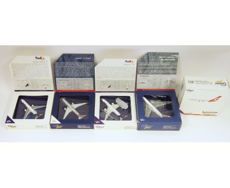 Four Gemini Jets 1:400 scale die-cast aircraft models FedEx Express Boeing 777F item no. GJFDX1276,&nbsp; FedEx Express McDon