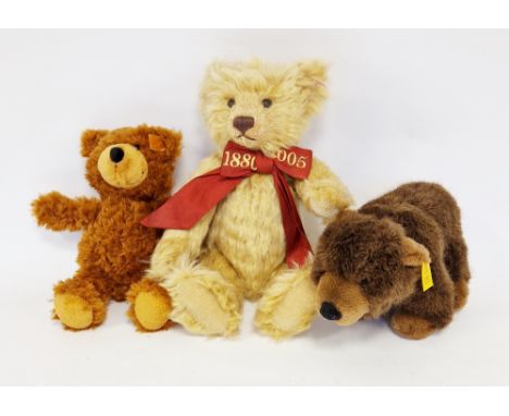 Margarete Steiff celebration bear 2005 30cm together with&nbsp;Steiff Charly 012891&nbsp;brown bear 20cm and Steiff Brown Bea