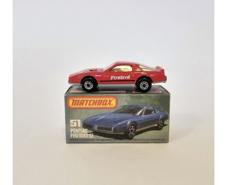 Matchbox Superfast 75 series boxed diecast model car No.51 Pontiac Firebird SE with&nbsp;red body with black &amp; white fire