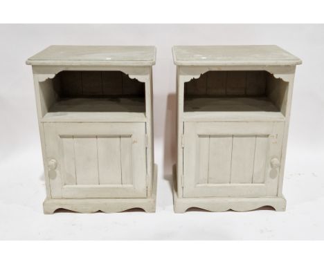 Pair of painted pine bedside cabinets, each with a single shelf over a panel door, 62cm high x 46cm wide x 38cm deep (2)&nbsp