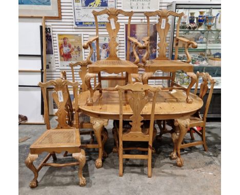 Early 20th century Chippendale Revival pine dining room suite&nbsp;comprising an oval dining table with two additional leaves