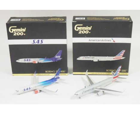 Two Gemini Jets - Gemini 200 1:200 scale die-cast aircraft models SAS Boeing 737-800, item no. G2SAS656 and American Airlines