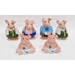 Six Wade Nat West ceramic money boxes including father, mother, two daughters and two babies (6)