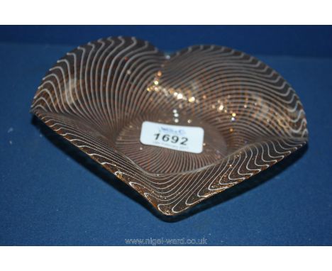 A good quality vintage Murano handkerchief dish amber and aventurine inclusions. Broken pontil mark. Perhaps Salviati.
