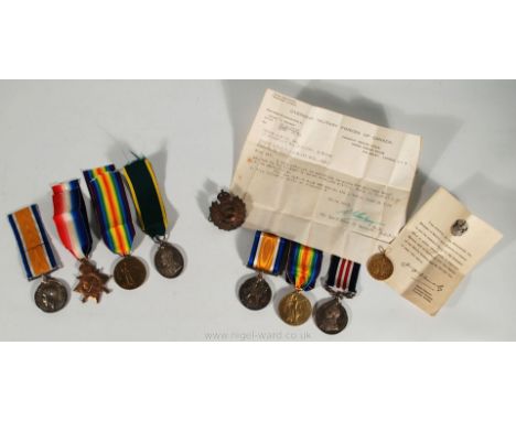 Two sets of WWI Medals for two family members, being three medals presented to Corporal C.A.C. (Carson) Smith 115093 F.G.H. (