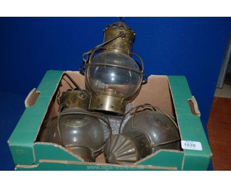 Three vintage hanging oil Lamps.