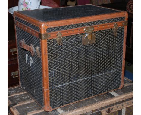 A French Vintage "Goyard Aine" Travel Trunk with lift-out tray and removable interior frame, the webbing bearing the name of 