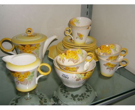 A Shelley six place setting Teaset having pretty yellow Phlox W12190 pattern including six cups and saucers, six tea plates, 