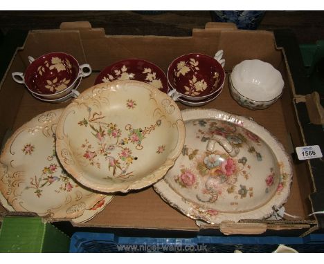 A quantity of China including Crown Devon draining dish and plate, four Wedgwood soup bowls and saucers, etc.