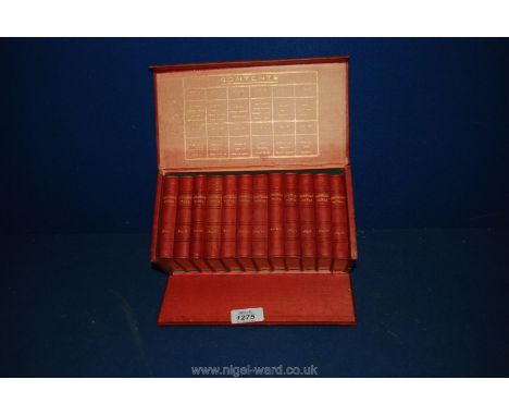 Twelve vintage red Leather bound Volumes of William Shakespeare Works, miniature size in original Box 