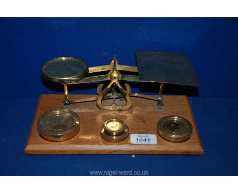 A set of brass and wood Postal Scales, circa 1920's.