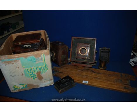 A quantity of vintage Photographic Equipment including Kodak folding bellows camera, folding bellows camera, Paris anastigmat
