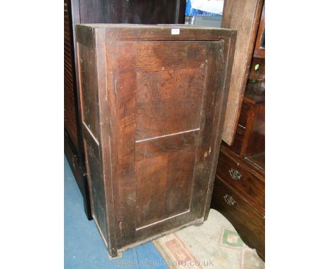 A Georgian Oak single door Hall Cupboard, the plain top and sides, plain two panel single door opening to reveal three shelve