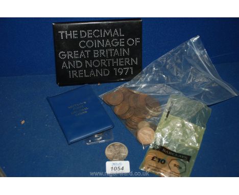 A cased set of Decimal Coinage of Great Britain and N. Ireland, 1971, a folder of Britain's First Decimal Coins, 1953 five sh