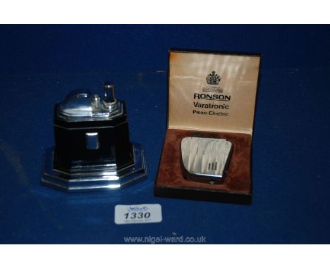 A Vintage Ronson touch tip Table Lighter and a boxed Ronson Varatronic