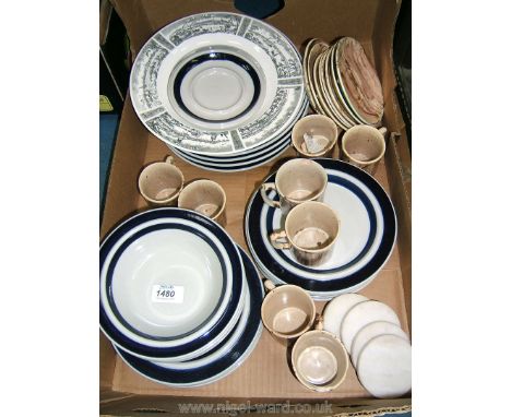 An ''Arabia'', made in Finland part Teaset including plates, bowls, saucers, etc. and seven Studio pottery cups and saucers (