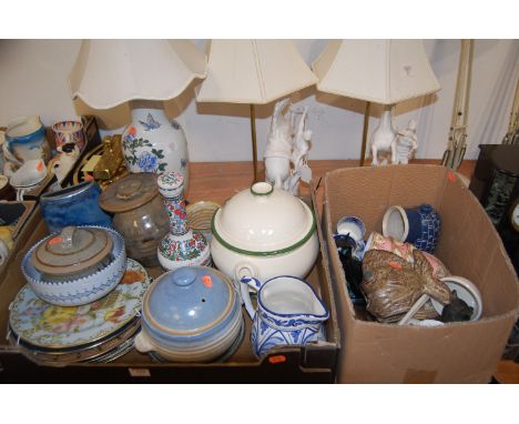 A large collection of  miscellaneous items to include a pair of figural table lamps, a Metaxa porcelain spirit bottle, Worces