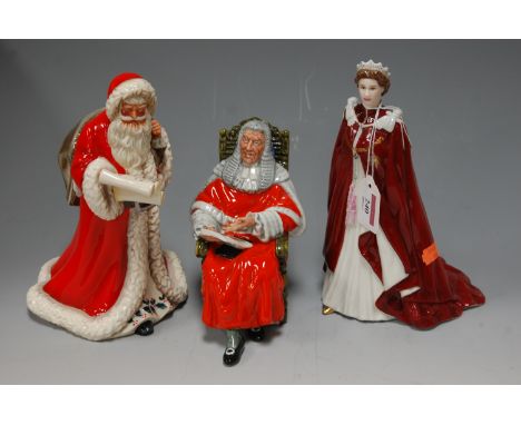 A Royal Doulton Classics figure 'Father Christmas', a Royal Doulton figure 'The Judge' HN2443, and a Royal Worcester figure '