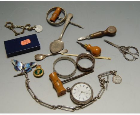 A late 19th century silver cased open faced pocket watch, having enamelled dial with Roman numerals, subsidiary seconds dial,