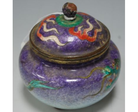 *A Japanese cloisonné enamel bowl and cover (losses to finial), h.10cm