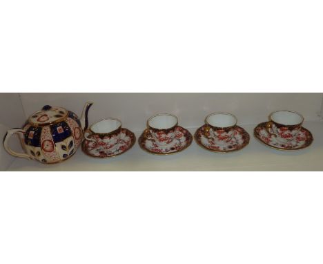 Four Royal Crown Derby Imari style cups and saucers and Burslem lustre ware teapot