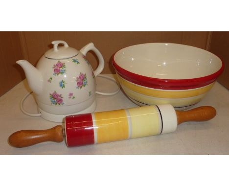 Country Classics electric kettle/teapot and Grays Pottery mixing bowl and matching ceramic rolling pin