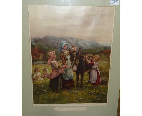 Gilt framed coloured chatterbox Christmas box 1893 Edith Berkeley print Neddy Brays May Day from an original by Edith Berkele