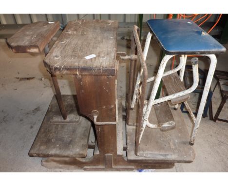 Set of wooden potato scales and a small stool 