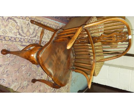 Quality pair of Windsor stick back armchairs with pierced central slats and crinoline under stretchers 