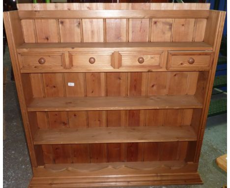 Pine three tier wall shelf with four drawers