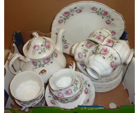 Mayfair Pottery tea set comprising cups, saucers, tea plates, sandwich plate, teapot, milk jug, sugar bowl and dessert bowls