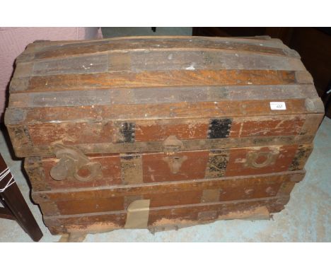 Large wood and leather bound trunk