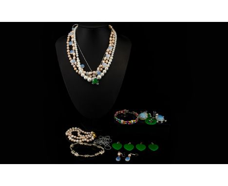 Good Quality Collection of Costume Jewellery, Includes Tibetan Silver Items, Pearl Necklaces, Silver Necklace and Jade Frog P