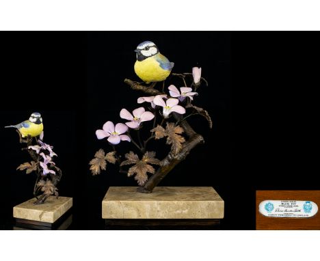 Albany Fine China Worcester - Superb Ltd and Numbered Edition Hand Painted Bronze and Ceramic Bird Sculpture, Raised on a Mar
