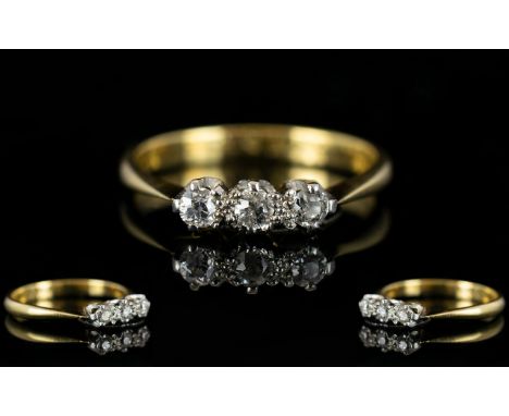 18ct Gold and Platinum 3 Stone Diamond Set Dress Ring, The Diamonds of Good Colour and Sparkle. Marked 18ct and Platinum. Ple