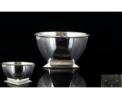 Art Deco Period Small Silver Bowl with Faceted Diamond Cut Sides, Raised on Square Shaped Base. Hallmark Sheffield 1929, Make