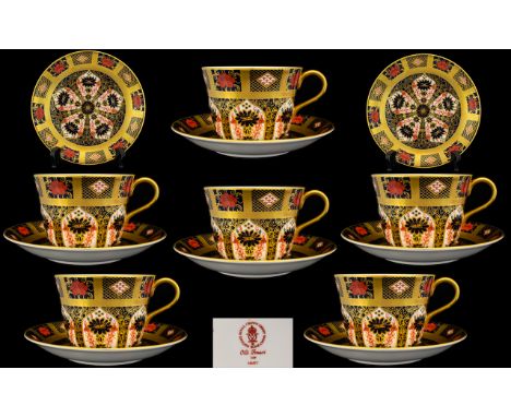 Royal Crown Derby Wonderful Set of Six Top Quality Large Size Breakfast Cups and Saucers, In The Old Imari Pattern 22ct Solid