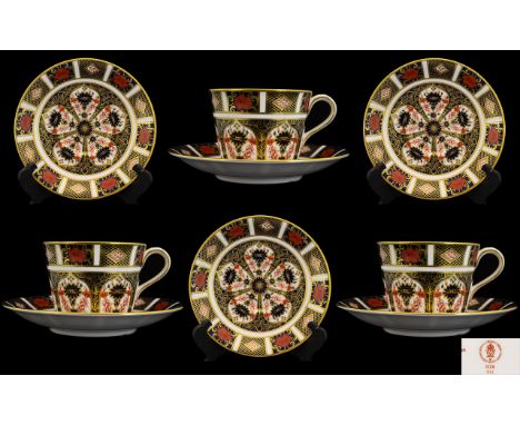 Royal Crown Derby Old Imari Pattern Set of 3 Teacups &amp; Saucers. Pattern No 1128 &amp; Date 1979 Saucer 6 Inches - 15 cm D