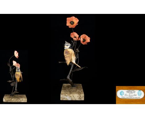 Albany Fine China Worcester Superb Ltd and Numbered Edition Hand Painted Bronze and Ceramic Sculpture ' Crested Tit ' Modelle