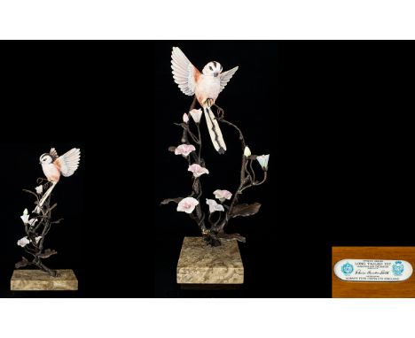 Albany Fine China Worcester Superb Ltd and Numbered Edition Hand Painted Bronze and Ceramic Bird Sculpture ' Long Tailed Tit 