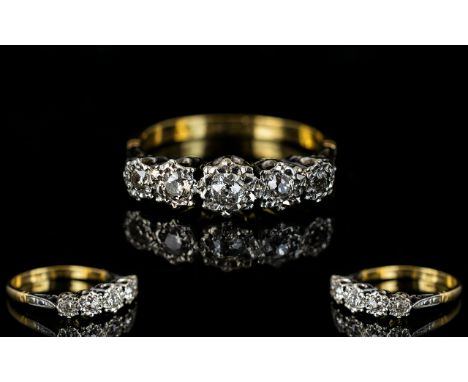 18ct Gold and Platinum 5 Stone Diamond Set Ring ' Illusion Set ' c.1930's. Est Diamond Weight 0.25 pts, Marked 18ct and Plat.