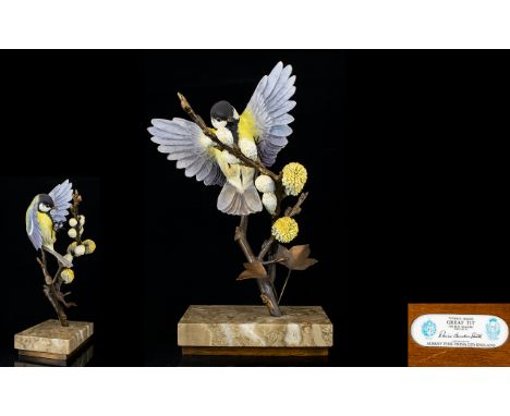Albany Fine China Worcester Superb Ltd and Numbered Edition Hand Painted Bronze and Ceramic Bird Sculpture ' Great Tit ' Mode