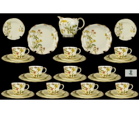 Royal Crown Derby ( Late Victorian  ) Early Pattern ( 37 ) Piece Tea Service. Date 1894, Yellow Flowers / Leaf Pattern. Patte